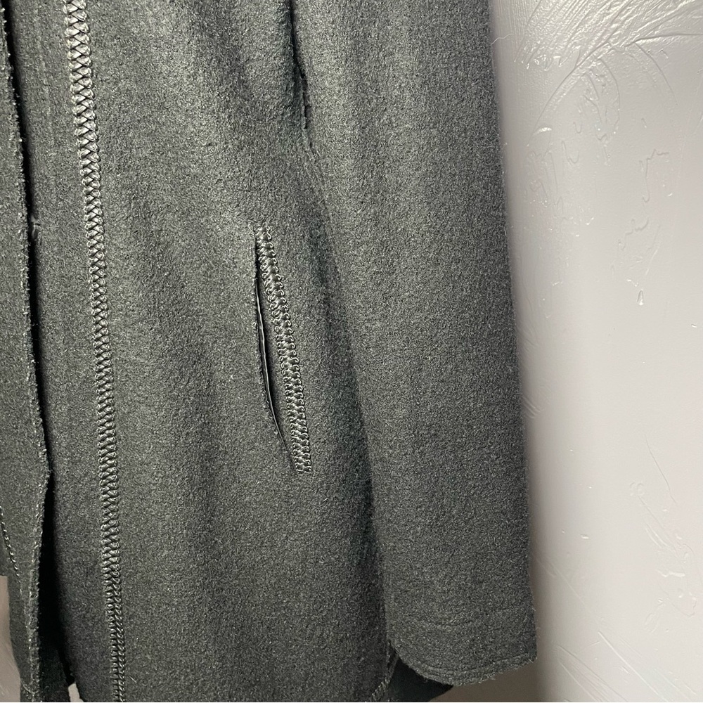 Hilary Radley 100% Boiled Wool A Line Pea Coat with Leather Trim Detail Black - Picture 7 of 12